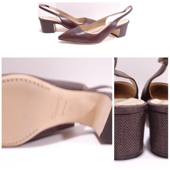 Theory Mid Sling Napp Vietri Leather Woven Pointy Pumps 37 NIB 495 BROWN - Picture 1 of 9